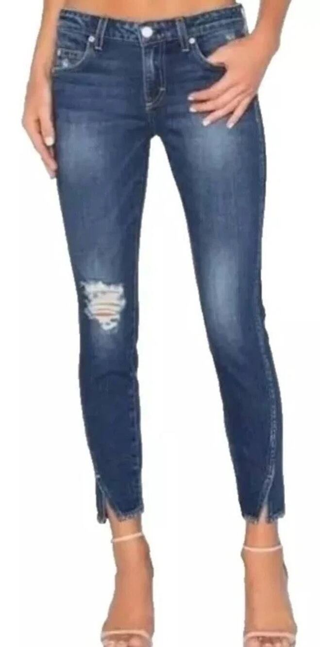 AMO Twist Skinny Jeans In Blue Vixen Destroy sz 26